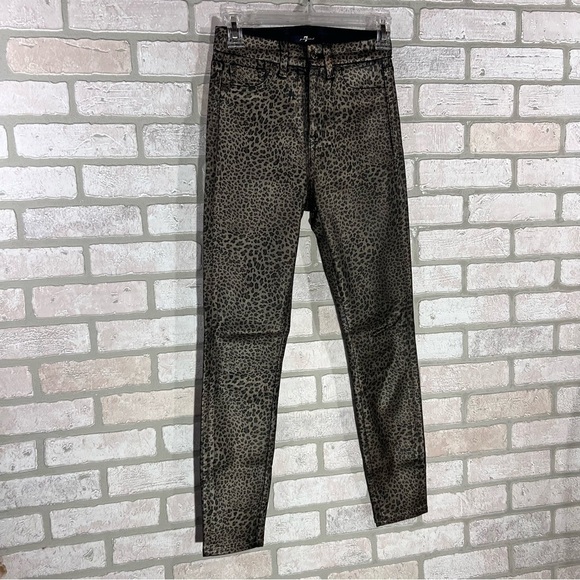7 For All Mankind High Waist Ankle Skinny Coated Metallic Leopard Print Jeans 24 - Picture 5 of 11
